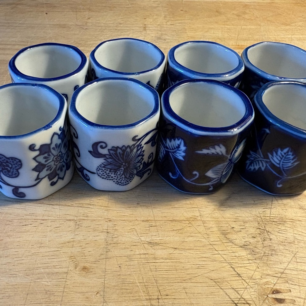 Pier 1 Blue and White Ceramic Napkin Rings